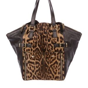 Yves Saint Laurent Downtown Chic Leopard Print Tote with Leather Accents